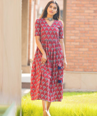 Kavita Creation Women Floral Print Anarkali Kurta(Maroon)