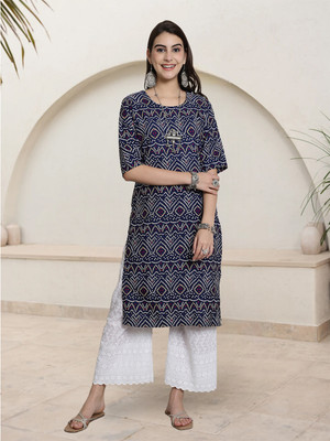 EthnicBasket Women Printed A-line Kurta(Blue)