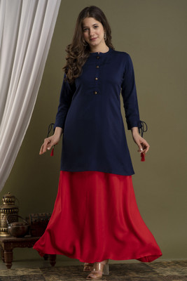 JyotiFashio Women Solid Anarkali Kurta(Blue)