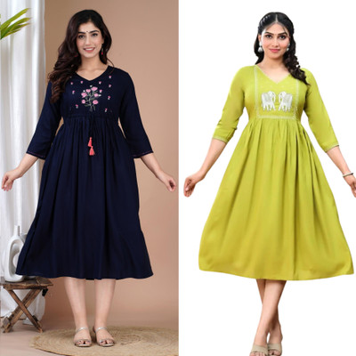 RANGRAIL Women Printed Anarkali Kurta(Blue, Green)