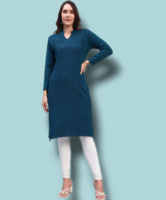 DECANTER Women Self Design Straight Kurta(Blue)