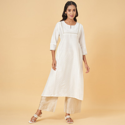 Rangmanch by Pantaloons Women Dyed/Ombre A-line Kurta(White)