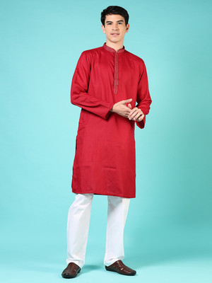 V-MART Men Solid A-line Kurta(Red)