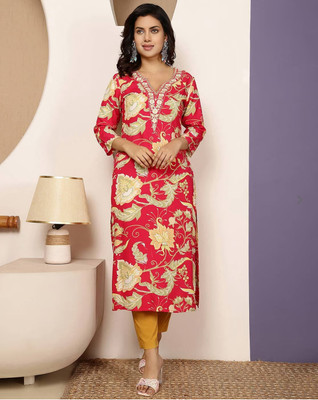 harshwal clothing Women Floral Print A-line Kurta(Pink)