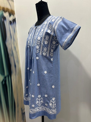 LEEZA Women Embroidered A-line Kurta(Light Blue)