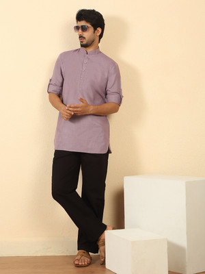 kraft india Men Solid Straight Kurta(Purple)