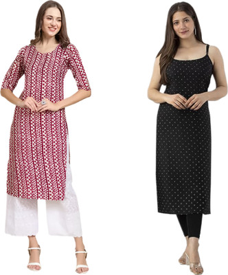 KALLAXI Women Striped Straight Kurta(Multicolor)