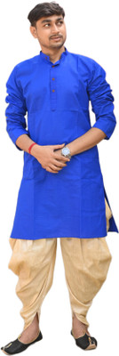 Sumit online Men Self Design Straight Kurta(Blue)