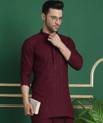 ANOUK Men Embellished Straight Kurta(Purple)