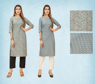 Gitanjali Trend Women Printed Straight Kurta(Silver, Green)