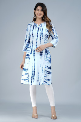 garmentking Women Printed, Striped Straight Kurta(Blue)