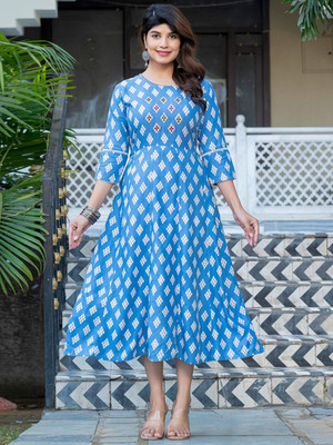 HERE&NOW Women Embroidered Flared Kurta(Light Green)