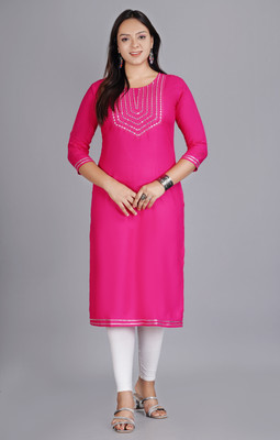 MEWEAR Women Embroidered Straight Kurta(Pink)