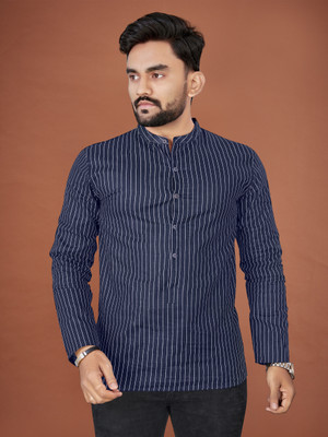 Svatantra Men Striped Straight Kurta(Dark Blue)