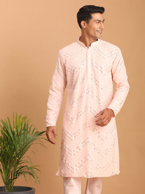 VASTRAMAY Men Solid Straight Kurta(Pink)