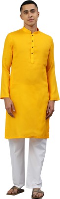 Manthan Men Self Design Straight Kurta(Yellow)