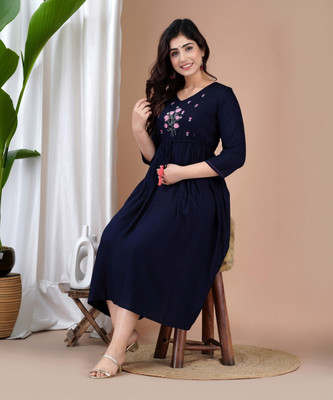 Clothonus Women Embroidered Anarkali Kurta(Blue)