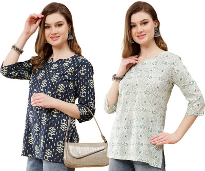 Bokaro Women Printed Straight Kurta(Black, Light Green)