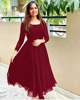 Lakshya By Manish Women Solid Anarkali Kurta(Maroon)