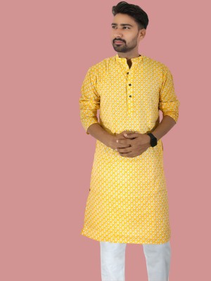 LADSLOOM Men Printed A-line Kurta(Yellow)