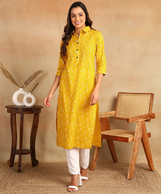 mokshi Women Printed Straight Kurta(Yellow)