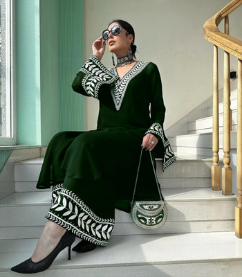 LegcayEthanic Embroidered Kurta, Palazzo & Dupatta Set