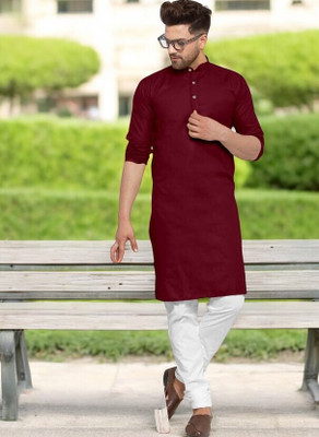 Krisha trend Men Solid Straight Kurta(Maroon)