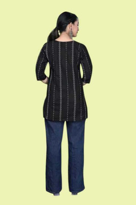 Rangrasiya Creation Women Striped A-line Kurta(Black)