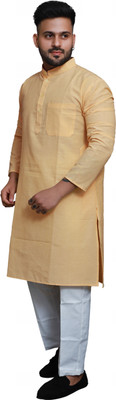 RAI's Men Solid Straight Kurta(Beige)
