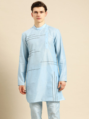 ANOUK Men Self Design Straight Kurta(Blue)