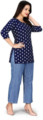 Antraa creation Women Printed Flared Kurta(Blue)