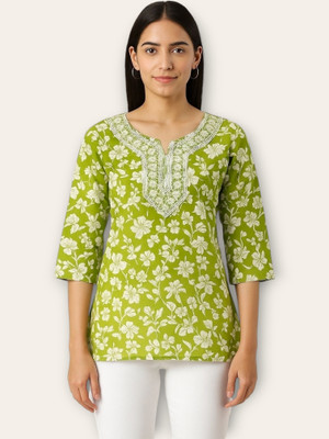 PP Clothing Women Embroidered Straight Kurta(Green)