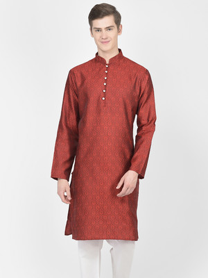 SG LEMAN Men Solid Straight Kurta(Maroon)