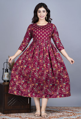 Jai Vijay Creations Women Printed Anarkali Kurta(Maroon)