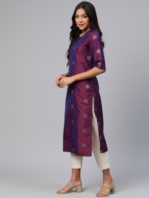 v tradition Women Embroidered Straight Kurta(Purple)