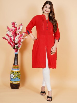 Kirti Finishing Women Solid Straight Kurta(Red)