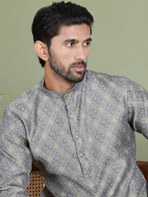 Jompers Men Woven Design Straight Kurta(Grey)