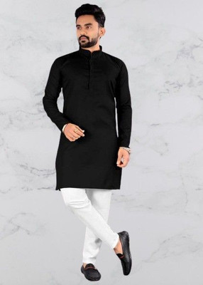Lyolo Men Solid Straight Kurta(Black)