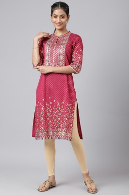 Aurelia Women Floral Print Straight Kurta(Pink)