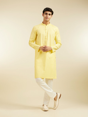 DIWAS by Manyavar Men Self Design Straight Kurta(Yellow)