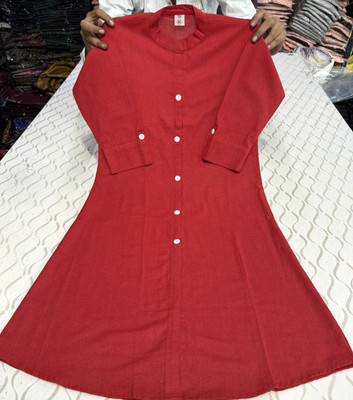 laiboo Women Solid A-line Kurta(Red)