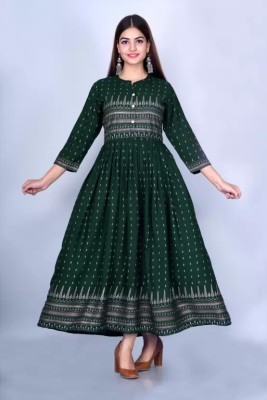 Jai Shree Women Printed Anarkali Kurta(Dark Green)