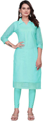 NV CREATION Women Self Design A-line Kurta(Light Blue)