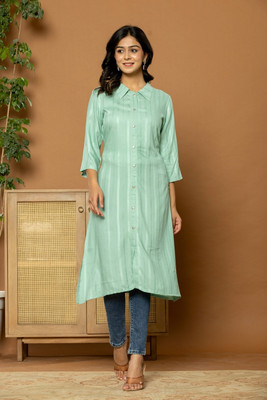 FLAMBOYANT Women Solid A-line Kurta(Light Green)