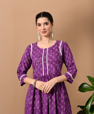 METAFAB Women Printed Flared Kurta(Purple)
