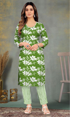 Sofia Girls Floral Print A-line Kurta(Green)