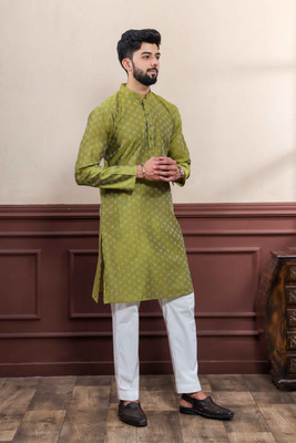 Koshin Men Printed Straight Kurta(Dark Green)