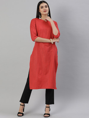 Saanjh Women Solid Straight Kurta(Red)