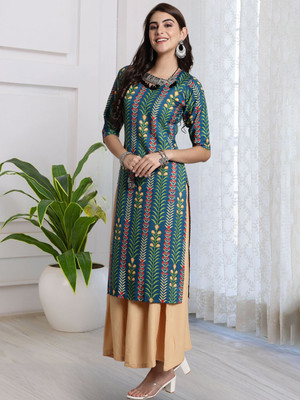 EthnicBasket Women Printed A-line Kurta(Green)