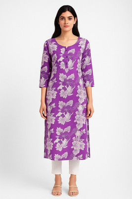 Dazz Attires Women Floral Print Straight Kurta(Purple)